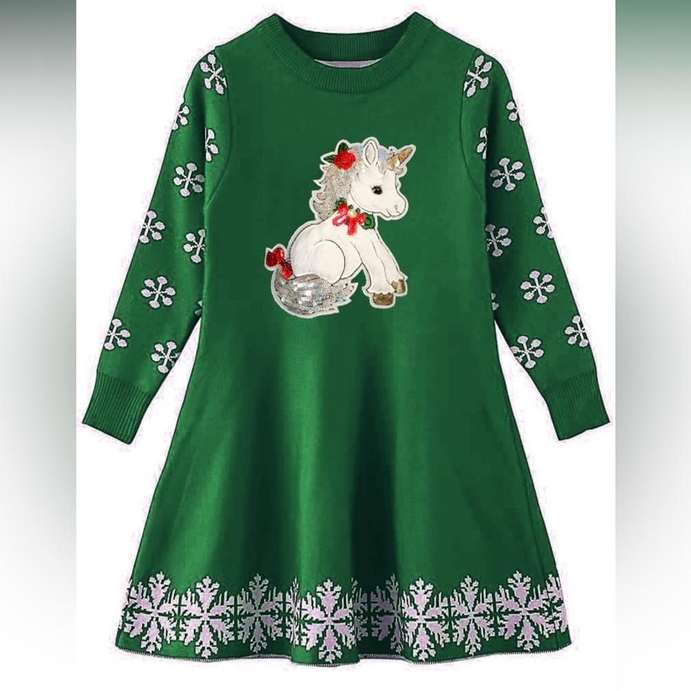 Green Unicorn Christmas Sweater Dress